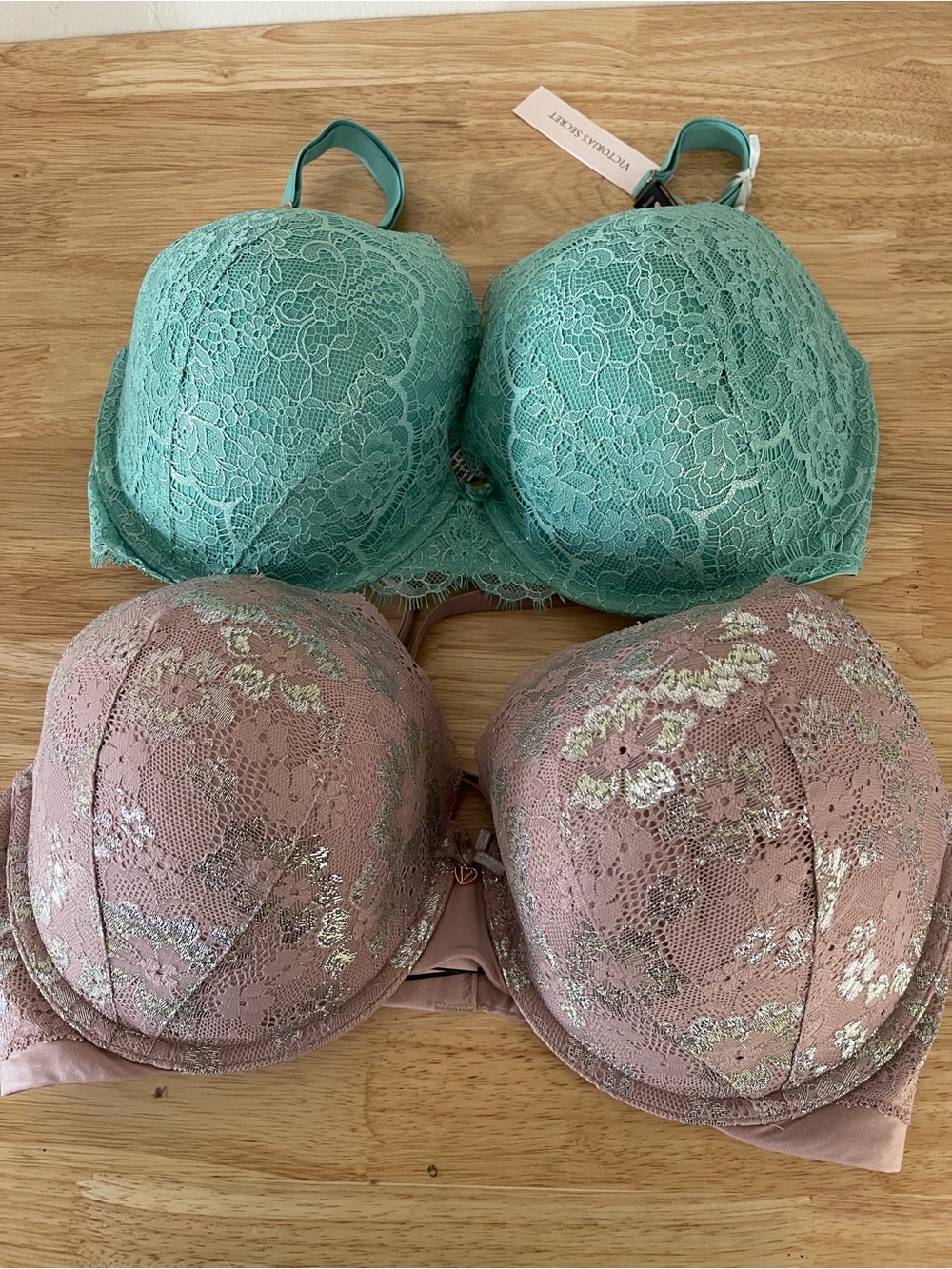 NWT Victoria's Secret Lace Bras - teal & pink dream angels push up 36DDD